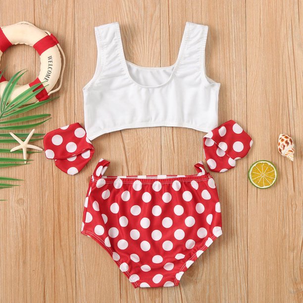 nsendm Kids Outfits Girls Two Bikini Swimsuit Print Dot Summer Swimwear