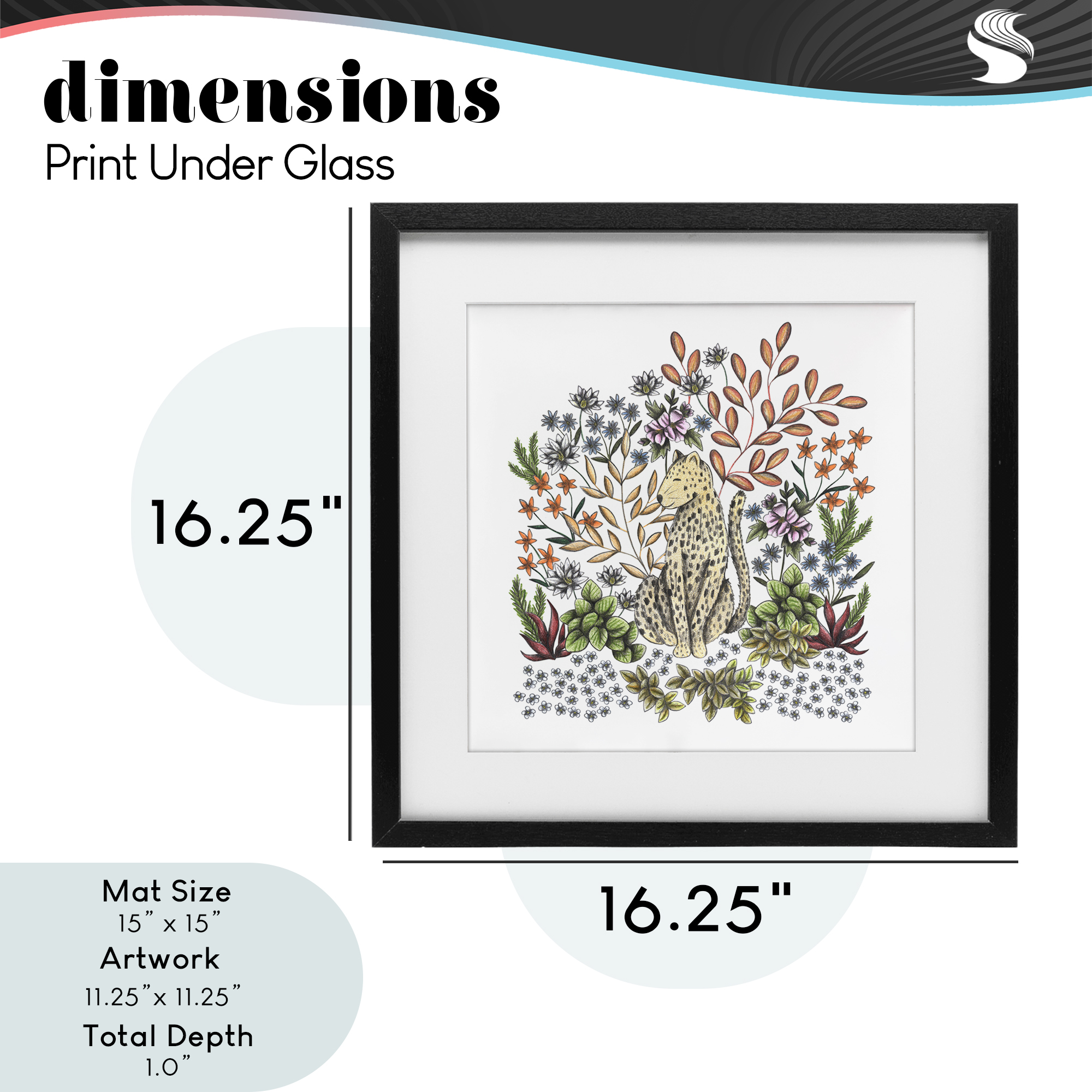 Jungle Wildlife Leopard Black Framed Print Under Glass, design by Cecilia Battaini