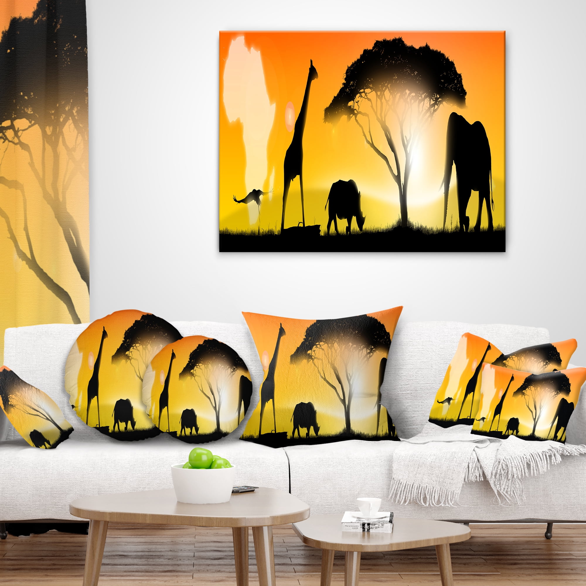 Designart African Wildlife Panorama - African Throw Pillow - 16x16