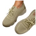 thumbnail image 5 of XIAQUJ Ladies Fashion Solid Color Mesh Breathable Round Toe Lace up Low Top Flat Sneakers Women's Fashion Sneakers Khaki 9(42), 5 of 9