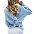 thumbnail image 3 of Lilgiuy Women's And Winter Knitwear V-neck Pullover Pearl Mid Length Slouchy Sweater for Party Club Birthday, 3 of 4