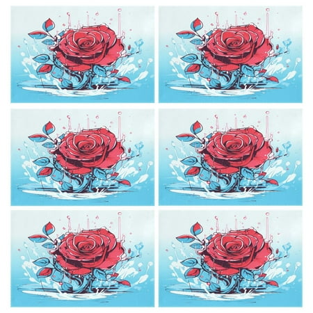 

Ryvnso Placemats Set of 6 Valentine s Roses Flower Dining Mats Heat-Resistant Non-Slip Washable Table Mat