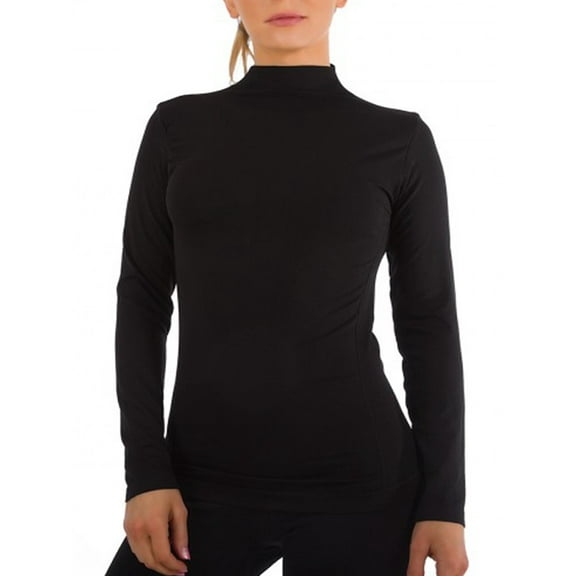 Women Long Sleeve Mock Neck Shirt Seamless Stretch Turtleneck Top Slim Fitted M-XL Plus Size