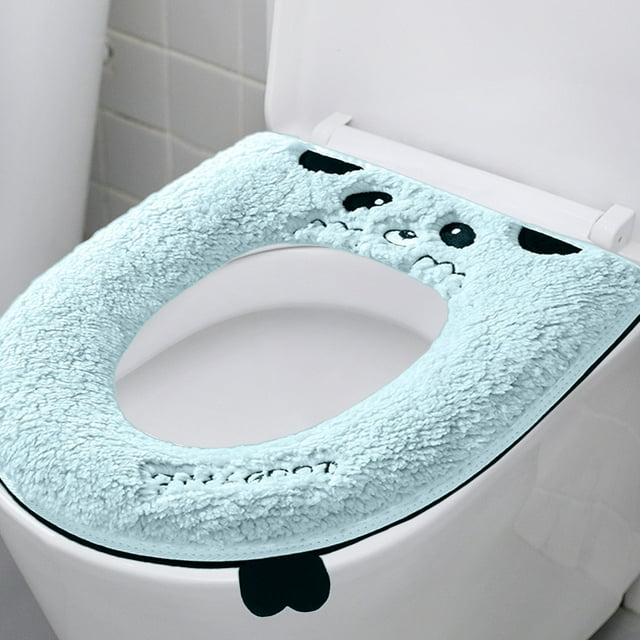 Soft Toilet Seat Cover with Zipper - 16.5 x 15 Inches, Polyester, Blue, Washable & Waterproof - Easy Installation for Standard Toilet Seats Akmoler | Polyester, Blue