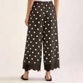 thumbnail image 2 of Womens Lace Trim Wide Leg Pants Polka Dot Print Cropped Lace-Hem Pants with Pockets (Coffee M), 2 of 5