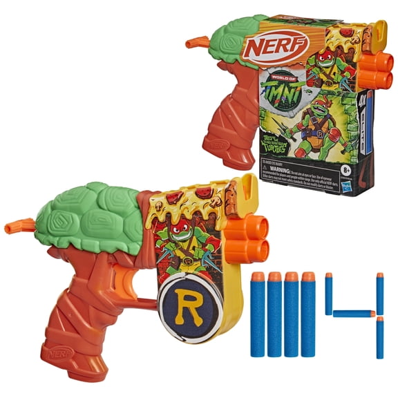 Nerf Teenage Mutant Ninja Turtles Raphael Blaster, 4 Nerf Elite Darts, Gifts for 8 Year Old Boys & Girls & up