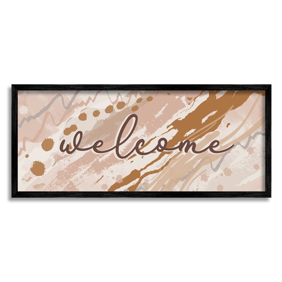 Stupell Industries Welcome Greeting Sign Abstract Geode Pattern Warm Tones Graphic Art Black Framed Art Print Wall Art, 30x13, by Jennifer Ellory