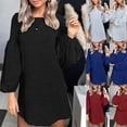 thumbnail image 4 of Women Autumn Lantern Long Sleeve O-Neck Loose A-Line Sweater Dress Solid Color Winter Warm Basic Bottoming Streetwear, 4 of 19