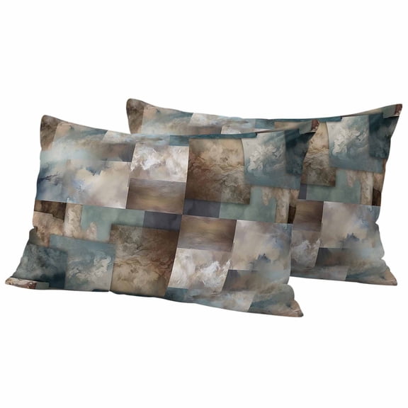 Blue Brown Geometric Outdoor Pillow Covers, Waterproof Decorative Throw Pillowcases Set of 2, Modern Ombre Abstract Art Couch Cushion Cases with Zipper for Outside Patio Garden Sofa 20"x12"