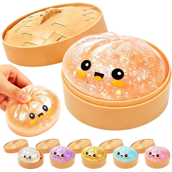 Glitter Dumpling, 2026 New Glitter Dumpling Squeeze with Box, Dumplings Sensory Squeeze Toys for Stress Relief, Soft Slow Rising Fidget Toys for Adults Classroom Rewards Party Favors (Orange)
