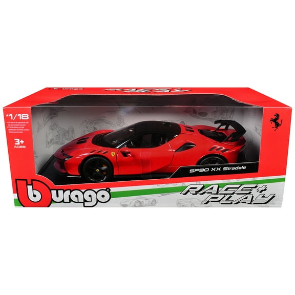 Ferrari SF90 XX Stradale Red with Black Top "Race   Play" Series 1/18 Diecast Model Car by Bburago