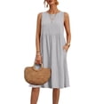 thumbnail image 4 of Iyufng Dresses for Women Summer Linen Solid Casual Round Neck Sleeveless Dress with Pocket, 4 of 9