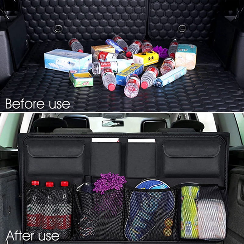 Car Trunk Organizer Adjustable Backseat Storage Net High Capacity Hanging Organizer for SUV  Van Vehicle Interior Storage Accessory