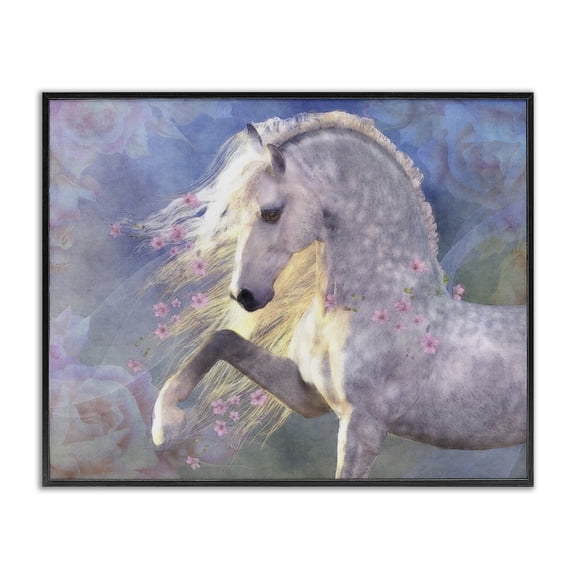 Stupell Industries Traditional Encantada Floral Horse Black Framed Giclee Art, 14 x 11, by Laurie Prindle