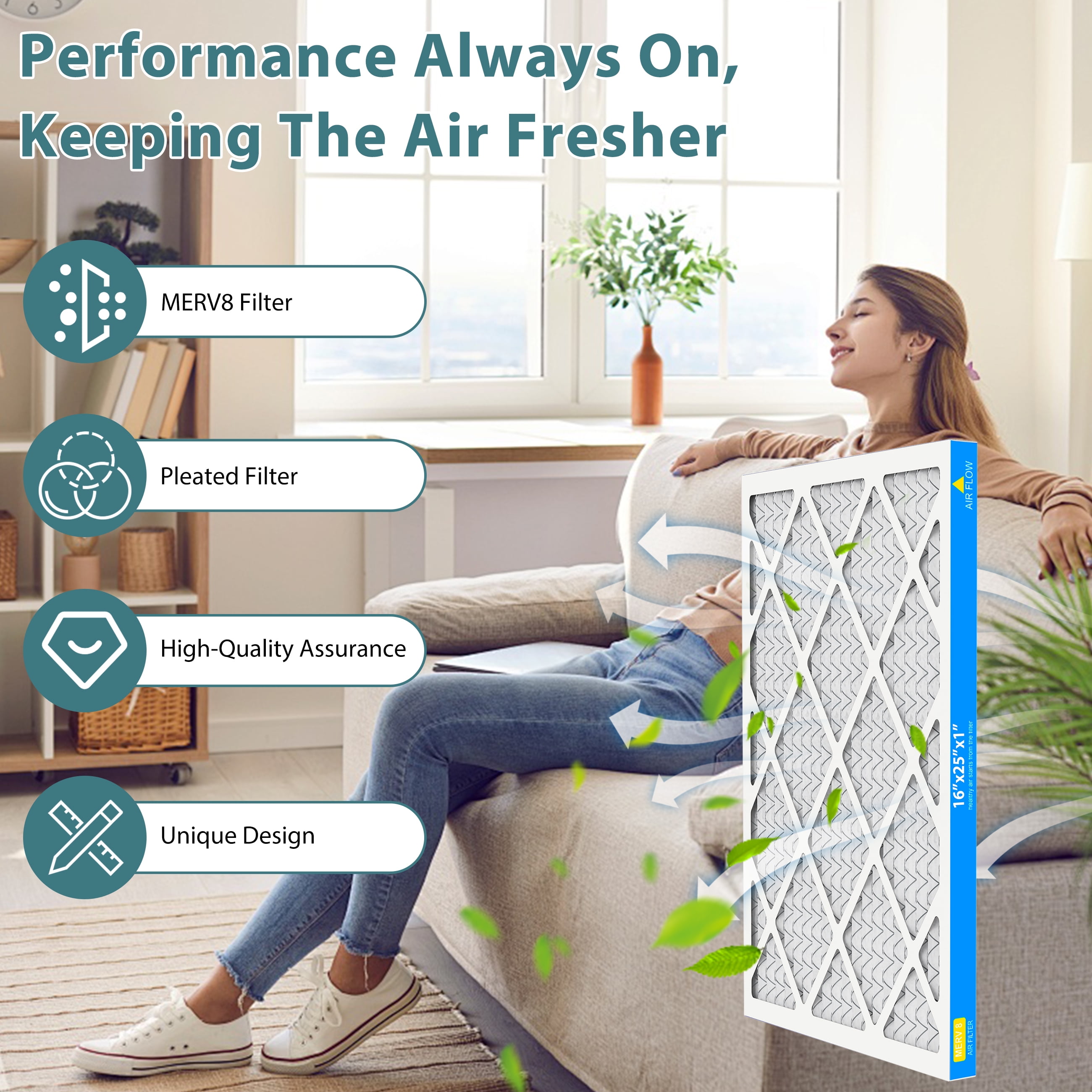 AMI PARTS 16x25x1 MERV 8 - 4 Count - High Efficiency Pleated HVAC, Furnace and Air Conditioner Filters