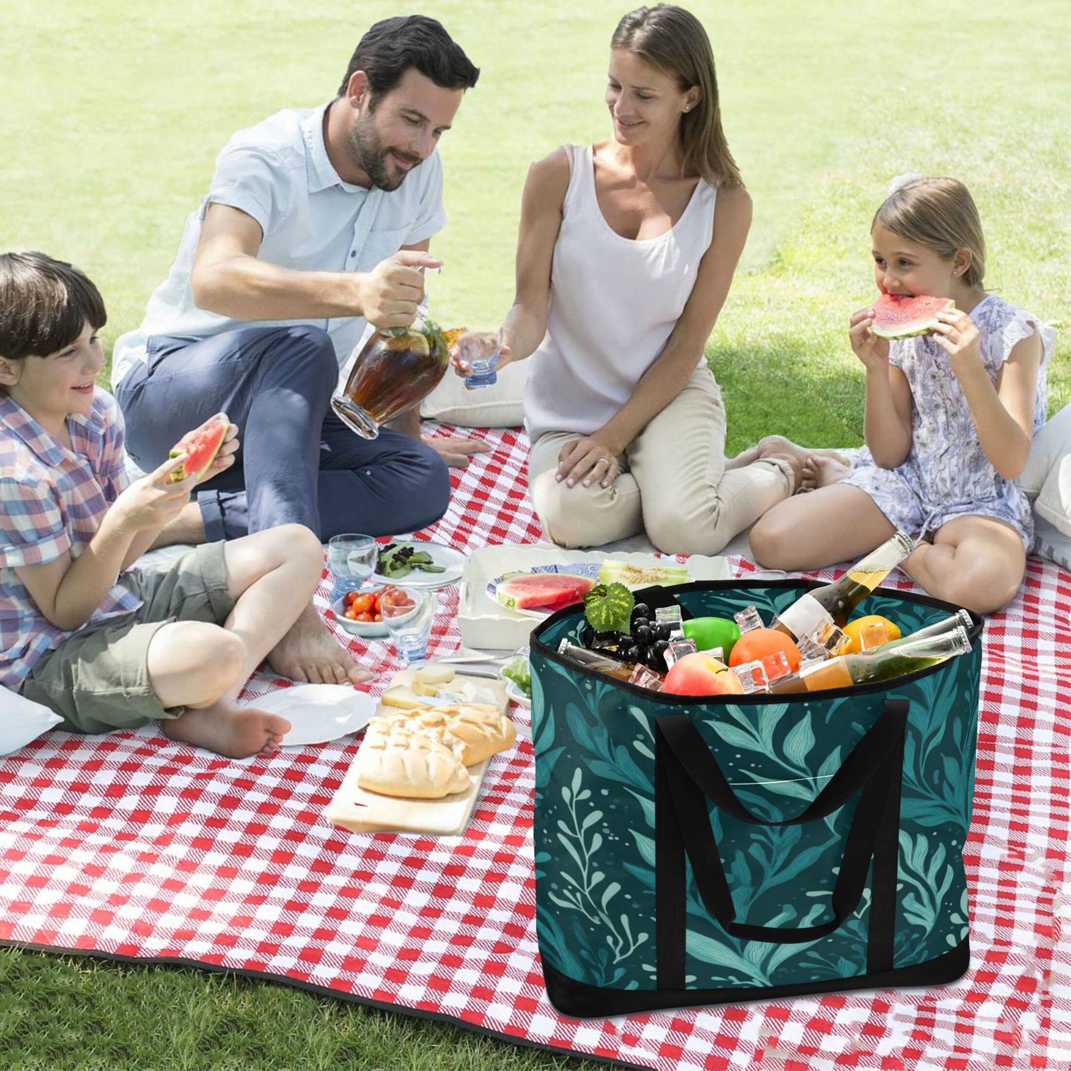 Extra-Large Wide Opening Design Capacity Hand-Held Ice Pack Thickened Insulation Layer For Long-Lasting Cold Retention For Outdoor Shopping Picnics And Camping Seaweed
