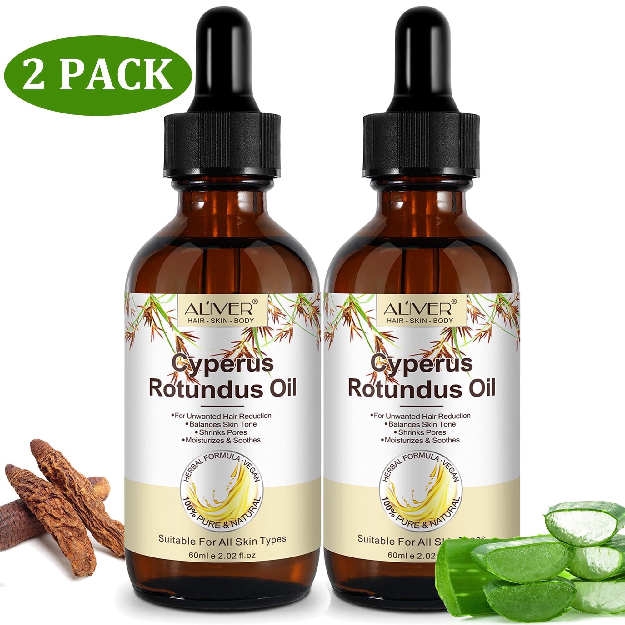 Cyperus Rotundus Oil for Hair Removal 2-Pack, Aliver Body Hair Removal Oil, Tighten Pores, Moisturizes & Soothes Skin