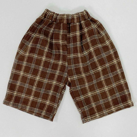Huowey Child Toddler Boys Girls Casual Pants Classic Plaid Elastic Waist Wide Leg Straight Holiday Activities Comfortable Soft Outwear ,Coffee,2-3 Years
