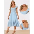 thumbnail image 2 of DARING DIVA Square Neck Boho Sleeveless Ruffle Tiered Smocked Sundress XS Light Blue, 2 of 6