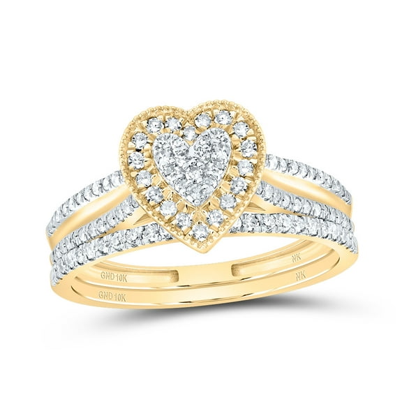 10kt Yellow Gold 3/8 Cttw Natural Diamond Heart Single Halo Wedding Engagement Anniversary Bridal Set, Women Size: 5-9