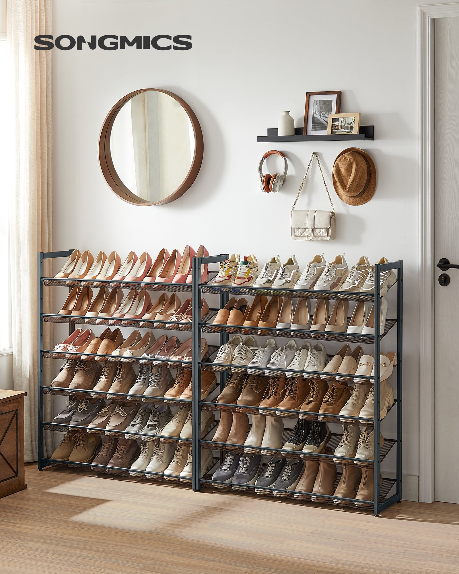 12-Tier Metal Shoe Rack Organizer, Stackable Shoe Storage for Closet, Entryway, Garage Slanted Shelves, Holds 48-60 Pairs, Grey