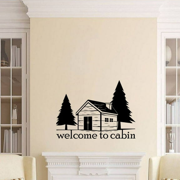 Welcome To Cabin Quote Cabin Camp Forest Lodge Camping Scenery Vacation Quotes Wall Decal Sticker Vinyl Art Mural for Girls / Boys Campers Home Room Walls Bedroom House Decor Decoration (18x20 inch)