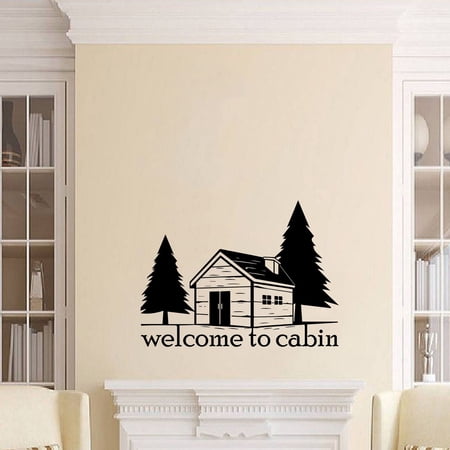Welcome To Cabin Quote Cabin Camp Forest Lodge Camping Scenery Vacation Quotes Wall Decal Sticker Vinyl Art Mural for Girls / Boys Campers Home Room Walls Bedroom House Decor Decoration (18x20 inch)