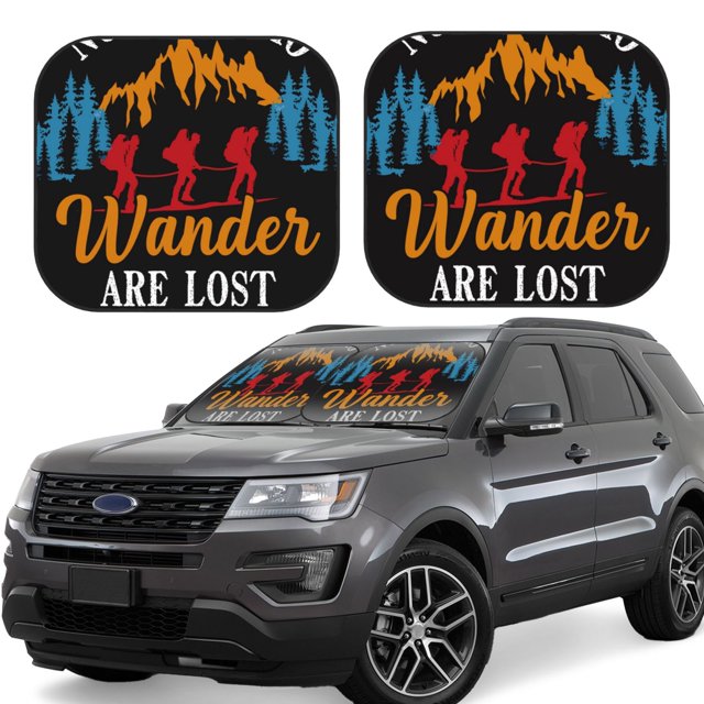 Saiise Pas Tous Ceux Qui Errent Sont Perdus Randonnée pour Pare-Soleil de Voiture Pliable (Lot de 2) Offre Protection Solaire avec un Design Pliable Facile pour Pare-Brise Pratique-Moyen