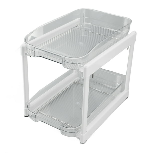 Organizador de cesta de gabinete deslizante para baño y cocina, almacenamiento de 2 niveles debajo del fregadero