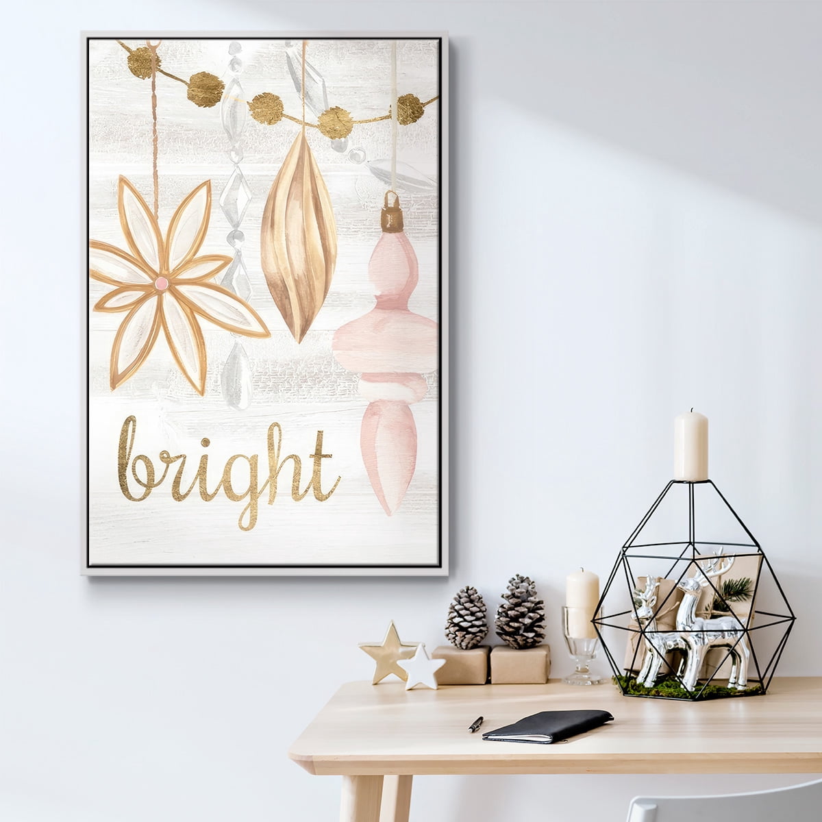 Elegant Ornaments Collection B - Framed Gallery Wrapped Holiday Canvas - 27 x 41 - White Frame