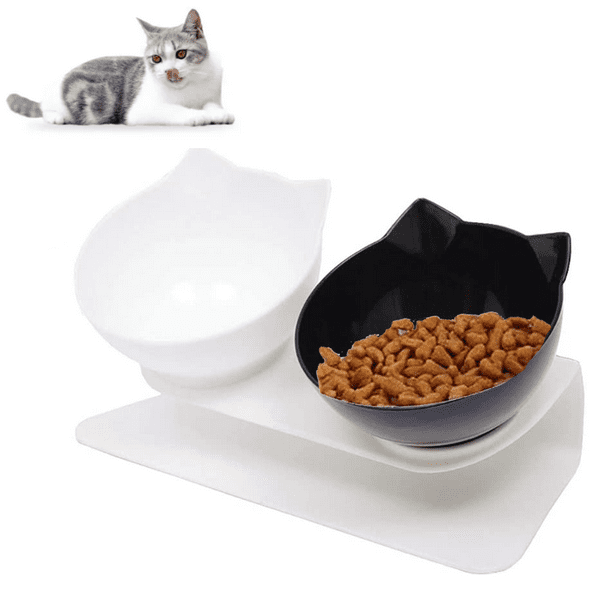 LECHONG Double Elevated Cat Bowls with Raised Stand, 15° Tilted Cat Food Water Bowls Pet Bowl