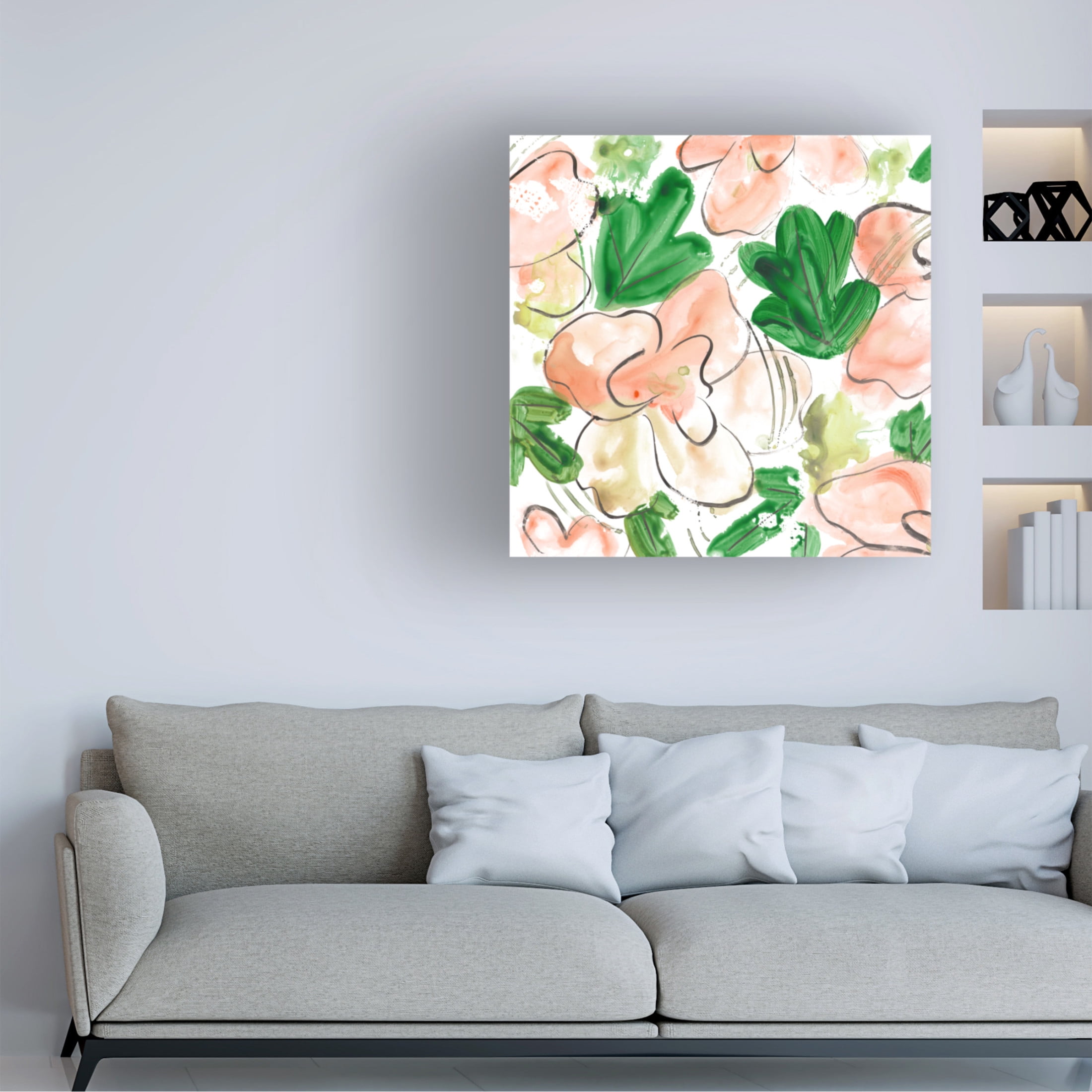 Canvas Wall Art - Melissa Wang 'Peachy Flora III' Wall Art for Living Room, Bedroom, or Office Décor by Trademark Fine Art - 24 x 24 Inches