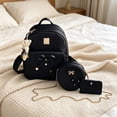 thumbnail image 4 of Hyknon 3Pcs Backpack Set for Women, Cute Bowknot Backpack Set with Crossbody Bag & Wallet, Flower Crossbody Bag with Adjustable Straps, Pendant Casual Daily Daypack for Shopping Casual Outing, Black, 4 of 8