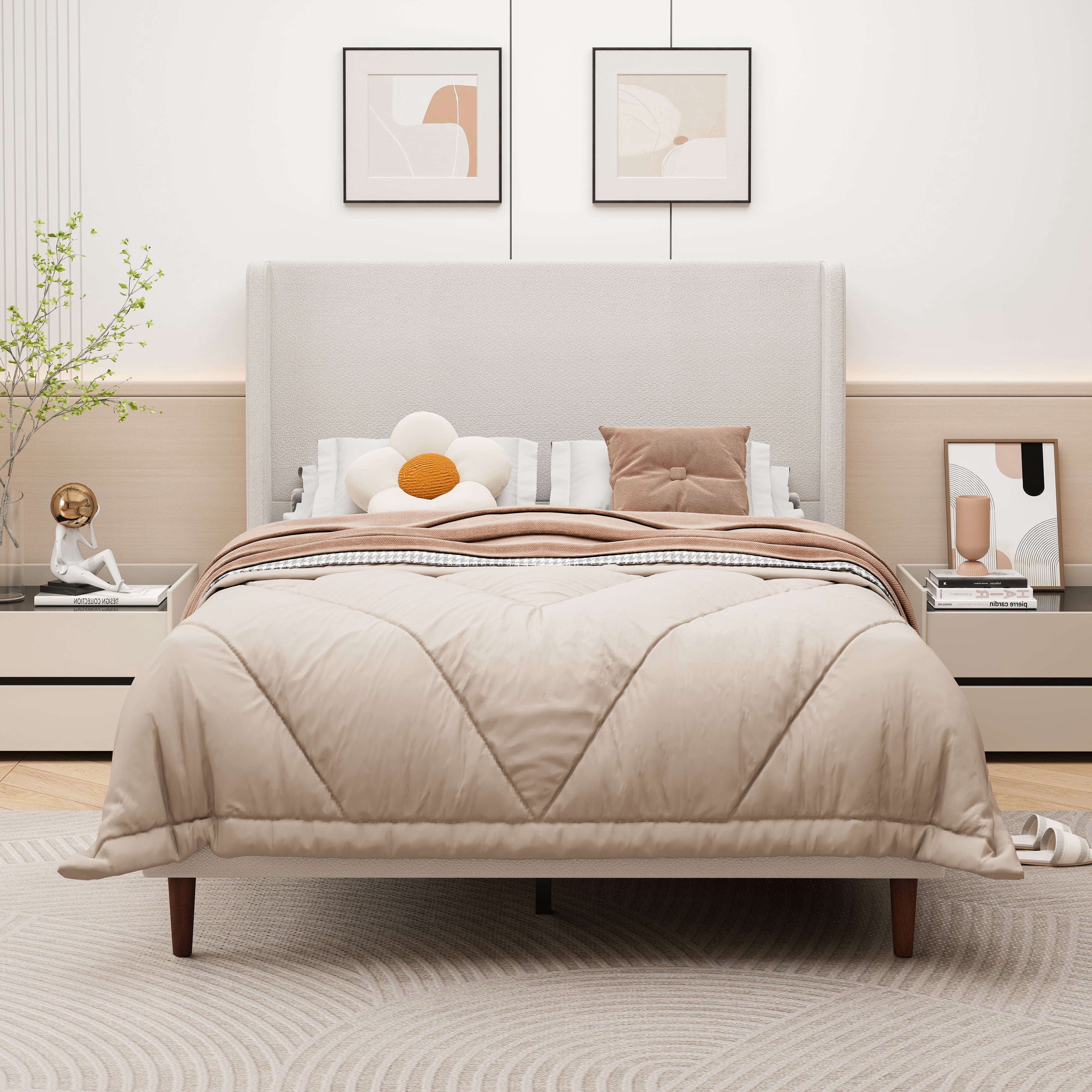 avobird Chenille Upholstered Headboard Queen Size, Bed Frame Mount, Featuring High-Density Sponge Padding, Luxury Texture No Box Spring Needed Comfort and Style, Ivory White