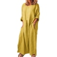 thumbnail image 5 of Joernso Women Vintage Solid Color Long Sleeve O Neck Pockets Maxi Dress Tunic Kaftan, 5 of 6