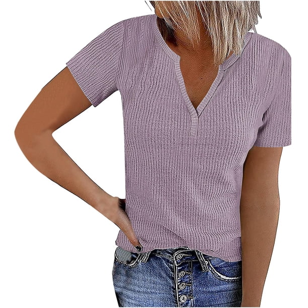 Blusa informal de manga corta con cuello en V para mujer OAVQHLG3B Store lin121212