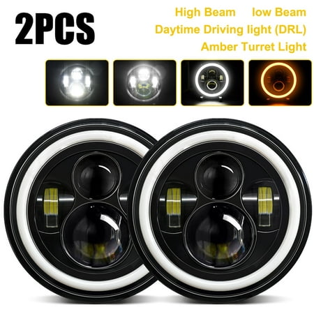 2PCS 7 Inch Round LED Headlight, High Low Beam fit for Jeep Wrangler
