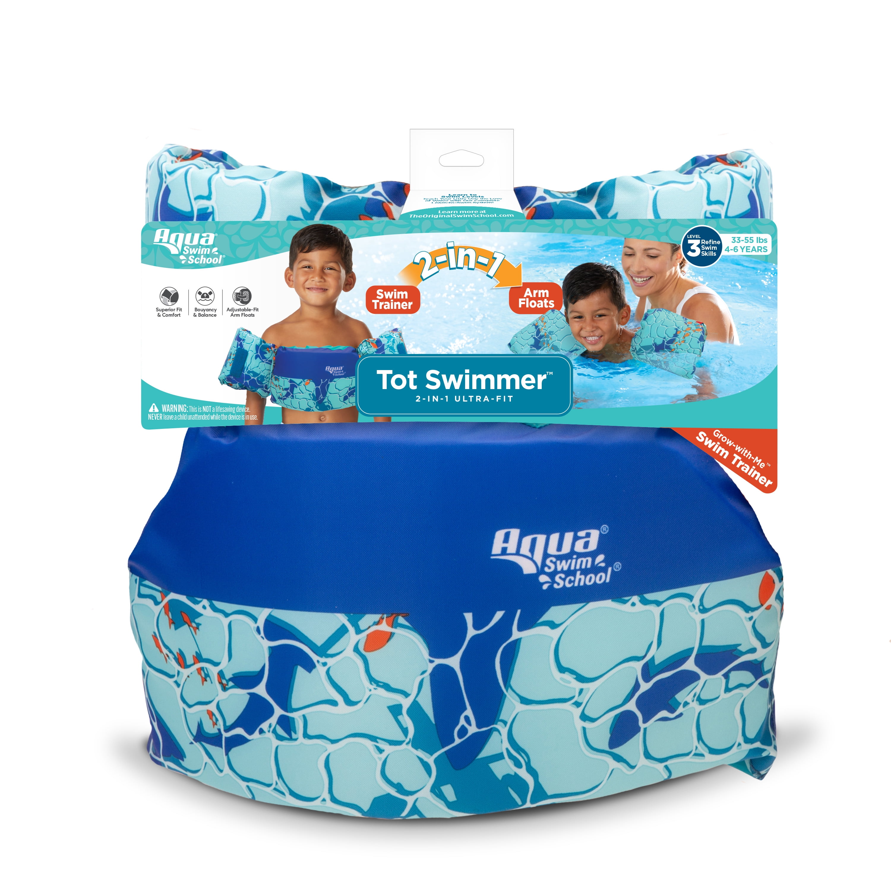 SwimSchool 2-in-1 Swim Training Vest, Blue Shark, Grow With Me Swim Training Vest, Ages 4-6, Unisex