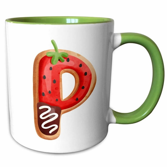3drose, Strawberry Image of Cookie Monogram Initial P, 11oz Two-tone Green Mug