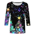 thumbnail image 5 of QIPOPIQ Hauts à Manches 3/4 pour Femmes Col Rond T-Shirts de Noël Chemises Décontractées Coupe Ample Blouses en Liquidation, 5 of 5