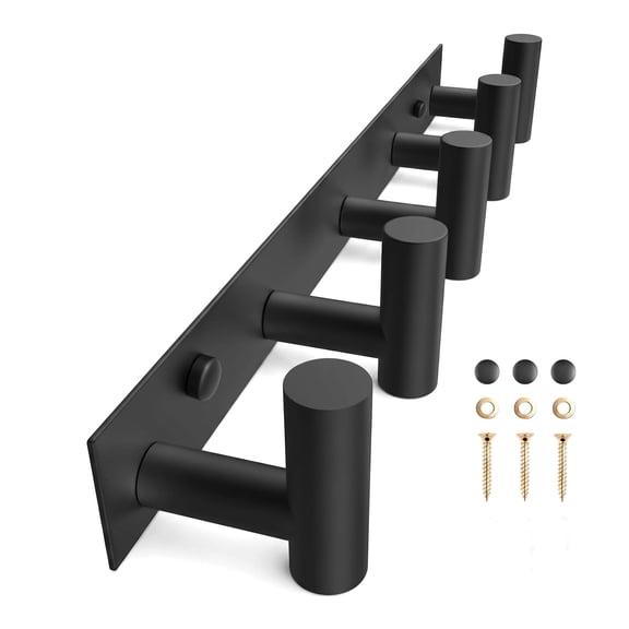 Black Hat and Coat Wall Mount Rack 5 Hooks for Robes, Bags, Keys, and Towels Bathroom Towel Hanger Organizer (1 Pack)
