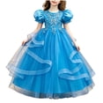 thumbnail image 2 of LEKWK Girls Tulle Ball Gown Puff Sleeve Ruffled Ribbon Formal Princess Dress with Lace Embroidery Prom Gown Wedding Flower Girl Dress for Birthday Party, 2 of 6