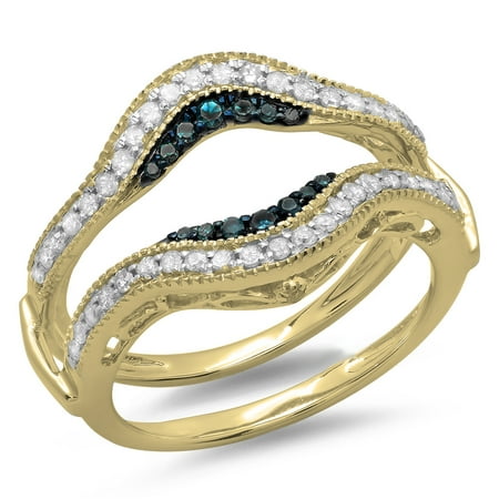 Yellow Gold Diamond Ring Guard Dazzlingrock Collection 0.50 Carat (ctw) 10K Round Blue & White Diamond Wedding Guard Double Ring 1/2 CT, Yellow Gold, Size 7.5 ()