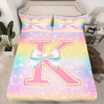 thumbnail image 2 of Homewish Kawaii Girls Letter K Queen Sheet Sets for Kid, Cartoon Monogrammed Flat Sheet, Bling Stars Rainbow Queen Fitted Sheet, Lightweight Room Decor, 4pcs, 2 of 7