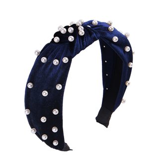 Black Tweed Knotted Headband with Pearl Embellishments  display picture 1