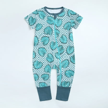 

Toddler Baby Boys Girls Cute Cartoon Dinosaur Print Pattern Short Sleeve Double Zipper Romper Jumpsuit