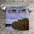 thumbnail image 3 of Ambesonne Lake Quilted Bedspread Set 3 Pcs, Wooden Dock Fall Splendor, King Size, Multicolor, 3 of 3