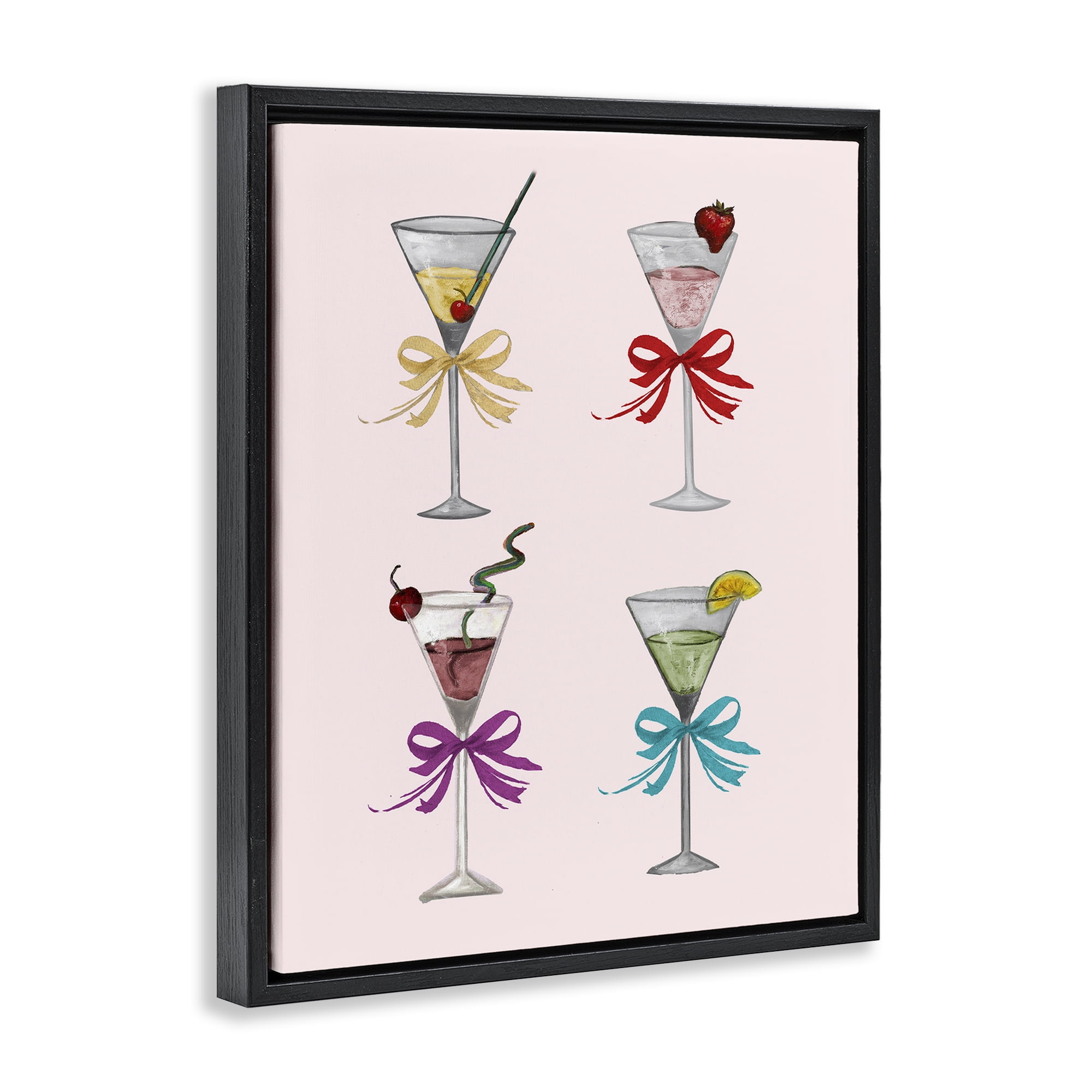 Stupell Industries Cute Ribbon Cocktails Food & Beverage Painting Black Floater Framed Canvas Art Print Wall Art, 17 x 21