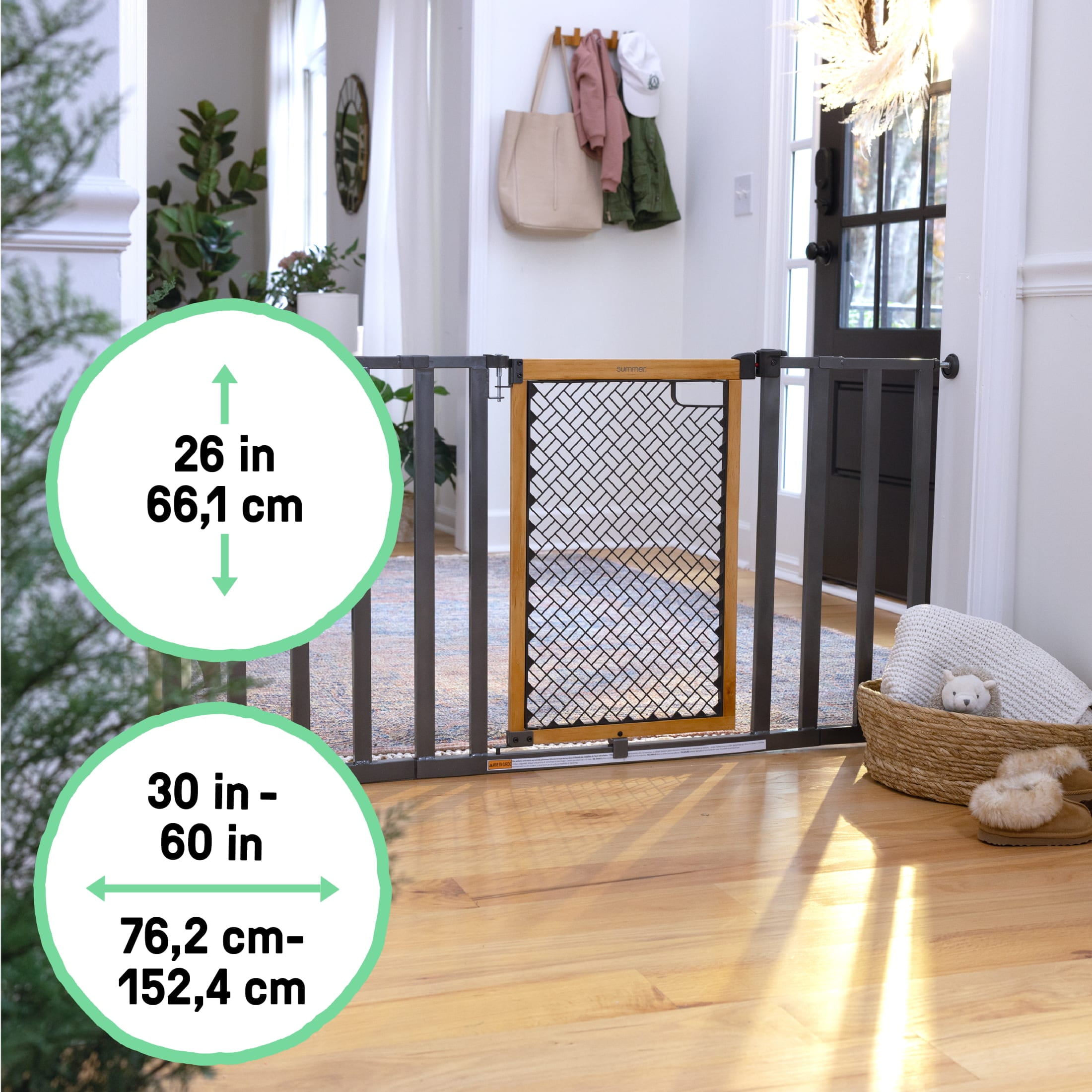 Ingenuity Thruway 60XW Series Pet and Baby Gate, Honey Oak Stained Wood and Metal, Openings from 30-60" Wide, Ages 6-24 Months