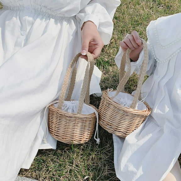 EXHUMKY Straw Storage Pouch Wicker Apricot For Women Dating 1Set 12.18X5.50X5.50in